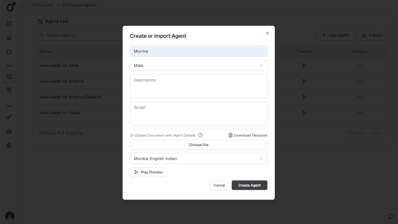 Create or import an OutCallerAI agent